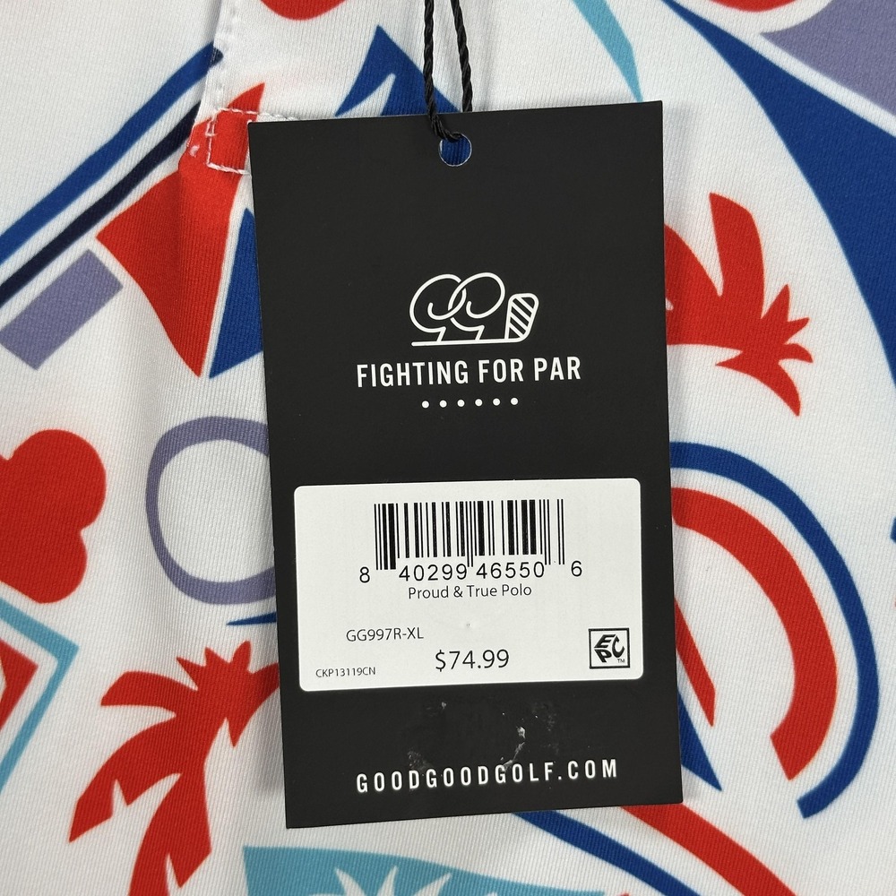 Good Good Proud‎ & True Polo Shirt Mens XL Multicolor Golf Graphic Stretch NWT - Picture 5 of 10